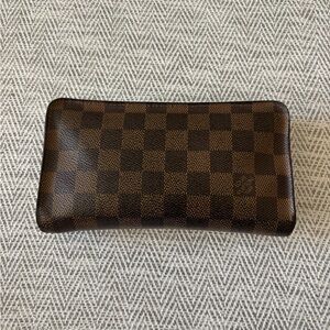 Brown Checker Pattern Zip Wallet